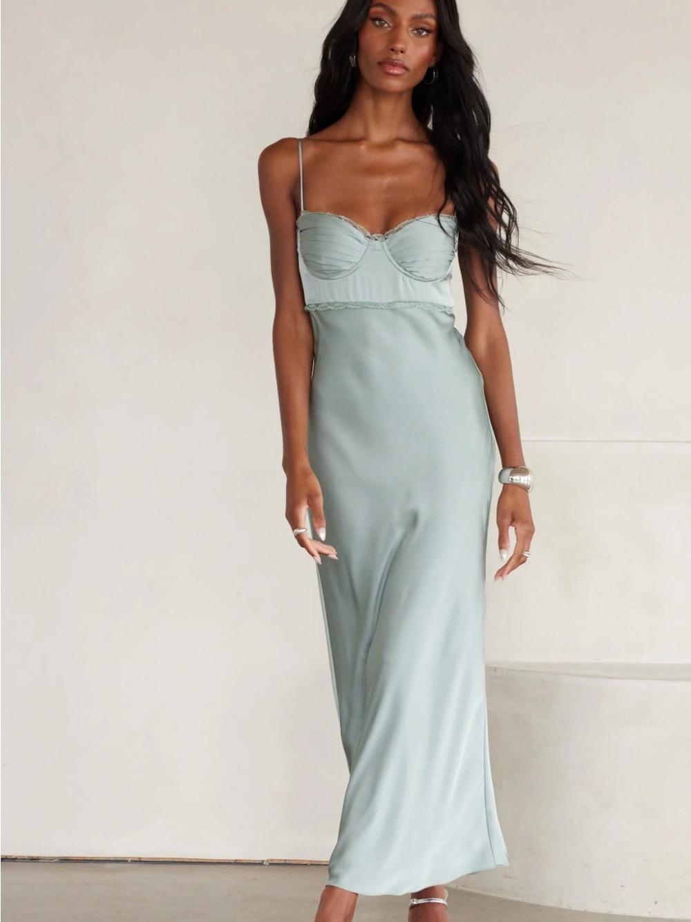 Astr Sage Green Maxi Dress with Spaghetti Straps